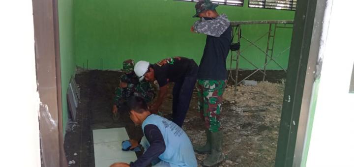 Menyisakan Keramik, Satgas TMMD Bojonegoro Percepat Progress Pengerjaan SD Ngrancang
